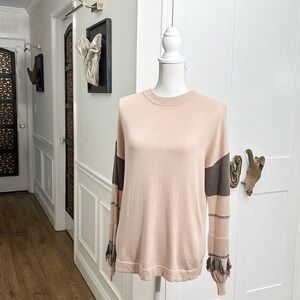 Lord & Taylor Womens‎ Beige Sweater Fringe Sleeve Size M Fall Polish Knit
